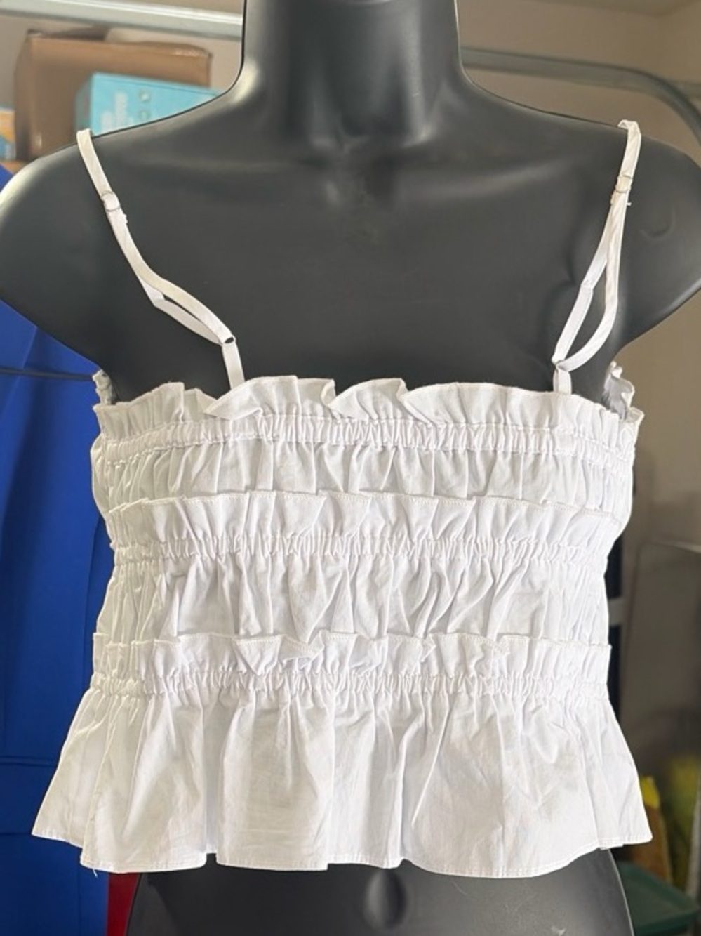 White Shirred Ruffle Cami Top - Women's Casual Tank tie back
